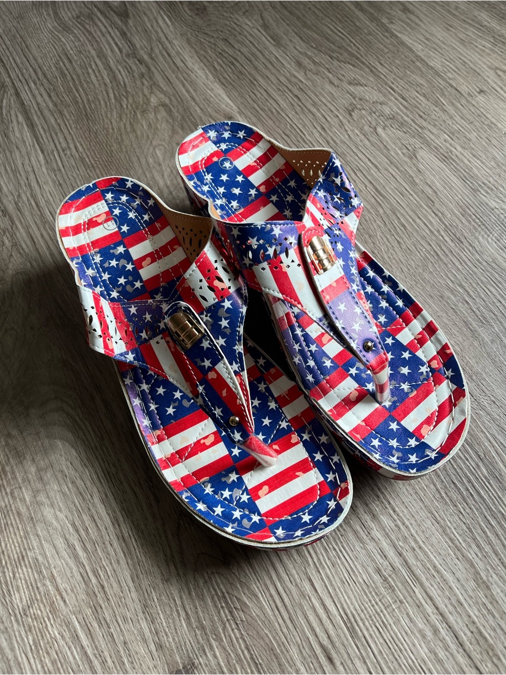 USA Flag Thong Sandals Wedge Heels